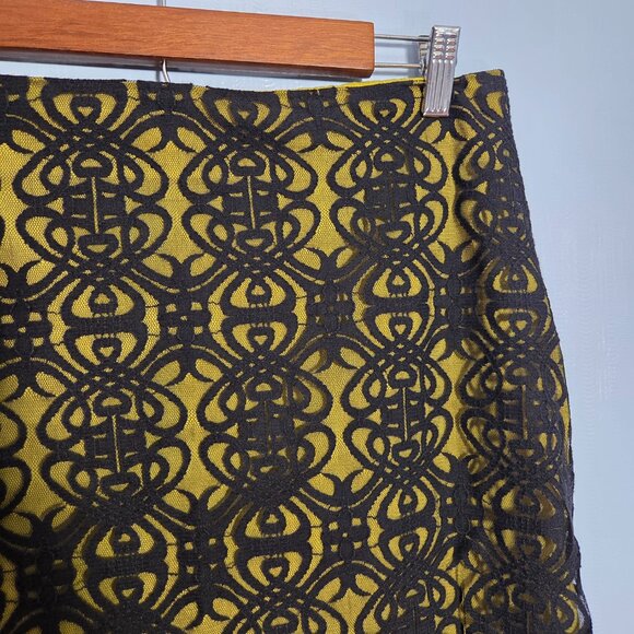 Coldwater Creek Size 12 Puce Green With Black Lacey Overlay Knee Length Skirt - Picture 5 of 10